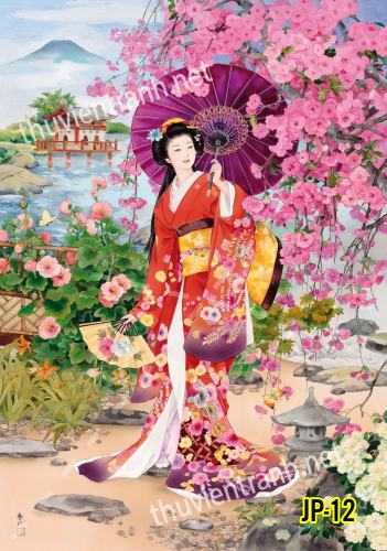 Tranh dán tường hoa cô gái Geisha Nhật Bản-JP-12 - Tranh tường chất lượng cao